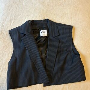 Zara Navy Pinstripe Cut off Vest